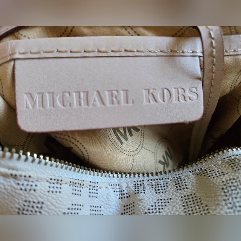 Michael Kors Light Beige MK Logo Satchel with Gold Hardware - Picture 13 of 14